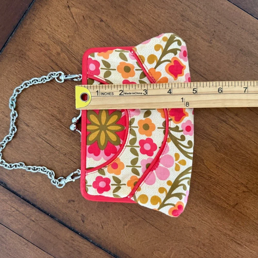Vera Bradley Floral Kiss Lock Clutch Bag Red Patent Trim Detachable Chain Strap